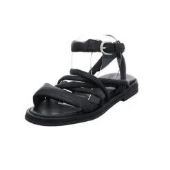 MJUS Damen Riemchensandalen Twwt Sandale Fußbett Bequem Freizeit Glattleder Uni Riemchensandalen - Schwarz