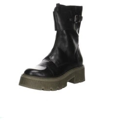 MJUS Biker Boots Zierreißverschluss Glattleder Uni Biker Boots - Schwarz