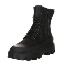 MJUS Damen Stiefeletten Schuhe Schnürstiefelette Elegant Freizeit Lederkombination Uni Schnürstiefeletten - Schwarz