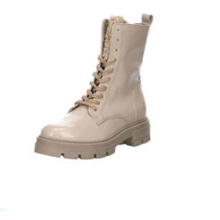 MJUS Damen Stiefeletten Schuhe Boots Elegant Freizeit Lackleder Uni Schnürstiefeletten - Beige