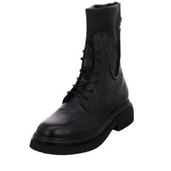 MJUS Schnürboots Leder-/Textilkombination Uni Schnürstiefel - Schwarz